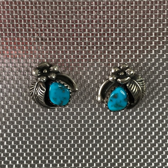 Vintage Authentic Turquoise Stone Earrings .925 Silver Signed - Picture 2 of 8